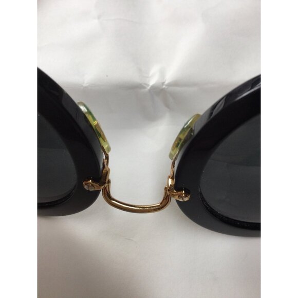 Miu Miu Round Black Sunglasses Made In Italy Gold Metal Arms CE UV Protection - Picture 11 of 15